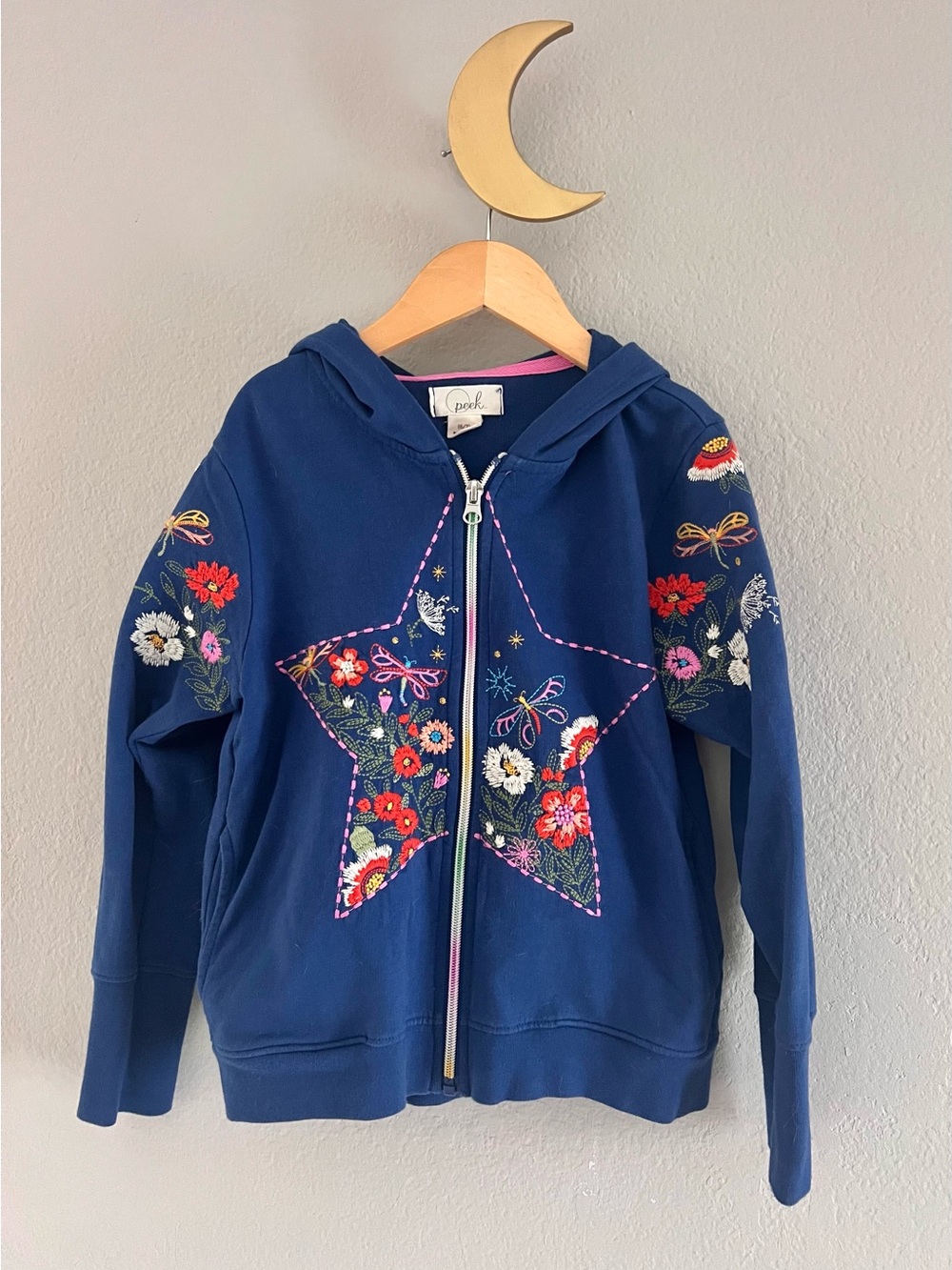 Peek Kids Navy Embroidered Floral Zip-Up Hoodie for Kids